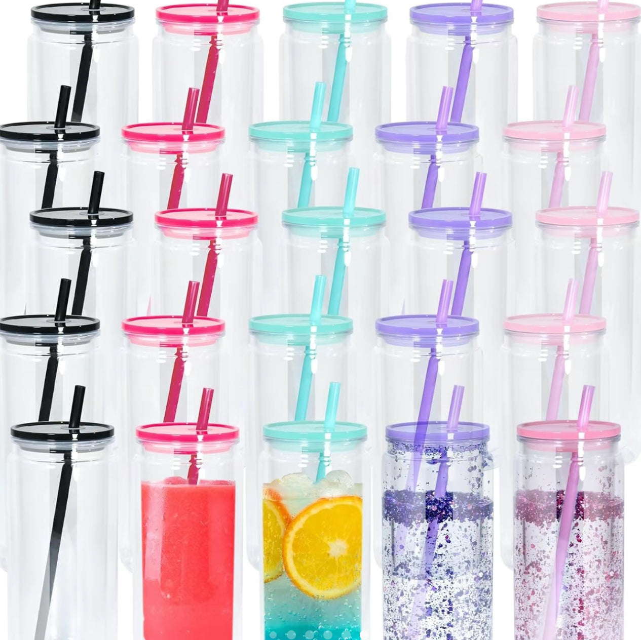 16 Oz Plastic Acrylic Cup W/ Color Lid