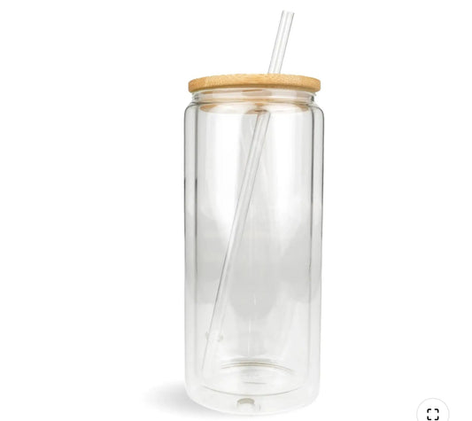 16 Oz Glass SnowGlobe W/ Bamboo Lid